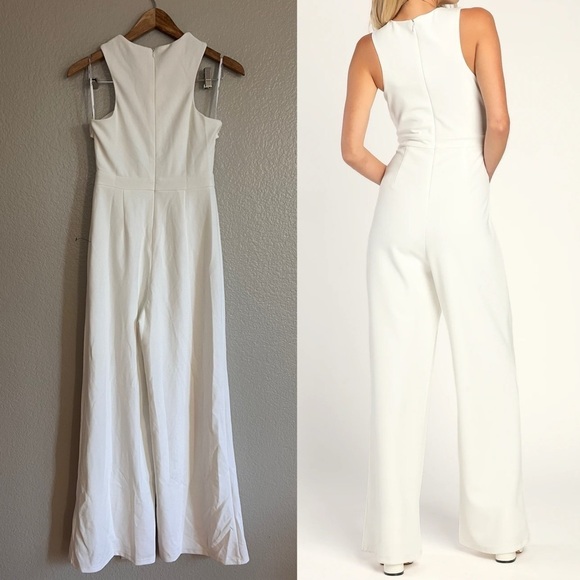 NWOT Criss-Cross Your Mind White Cross-Front Wide-Leg Jumpsuit - Picture 3 of 7